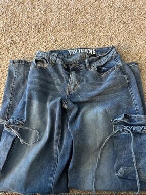 VIP Juniors Distressed Blue Relaxed Cargo Jeans Size 3